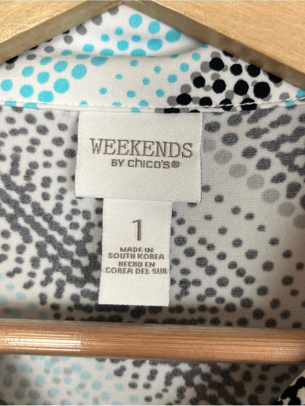 Weekends by Chico's Shirt Womens 1 Blue White Polo Zip Stretch Pullover- 4935 - Picture 5 of 10